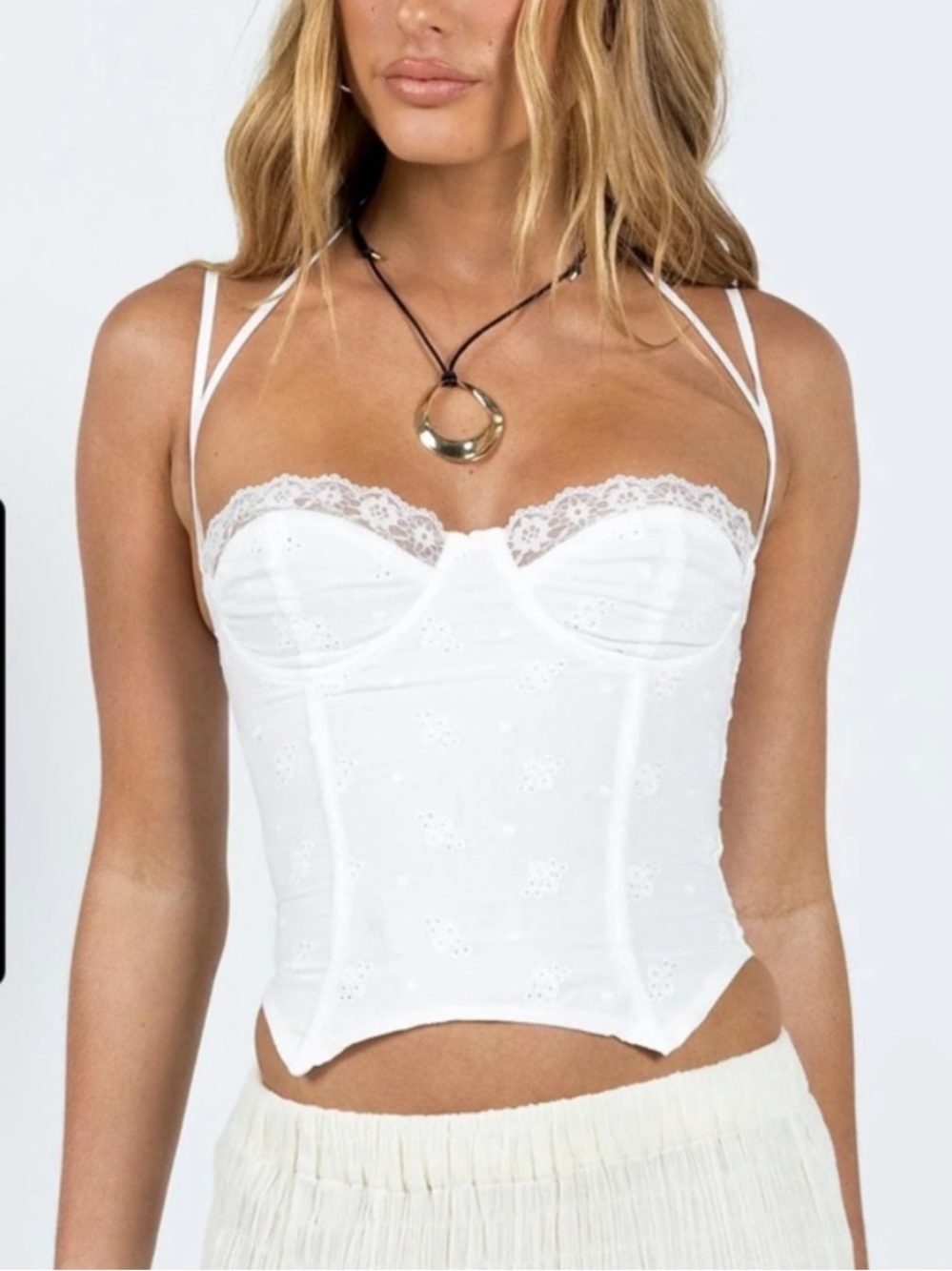 Princess Polly White Lace-Trim Corset Cami Top size 6